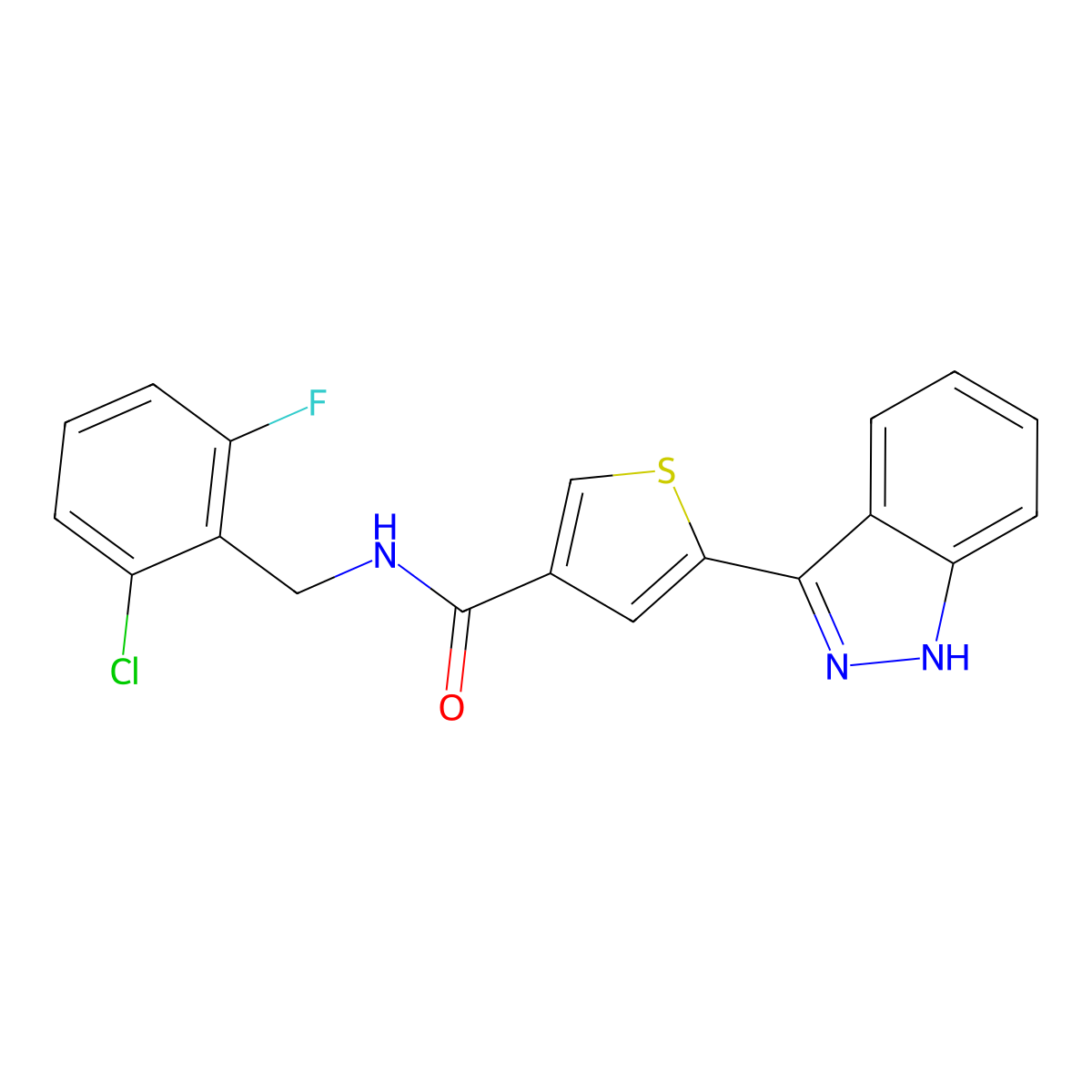 N-(2-chloro-6-fluorobenzyl)-5-(1H-indazol-3-yl)thiophene-3-carboxamide molecular structure, CAS 2251130-41-1