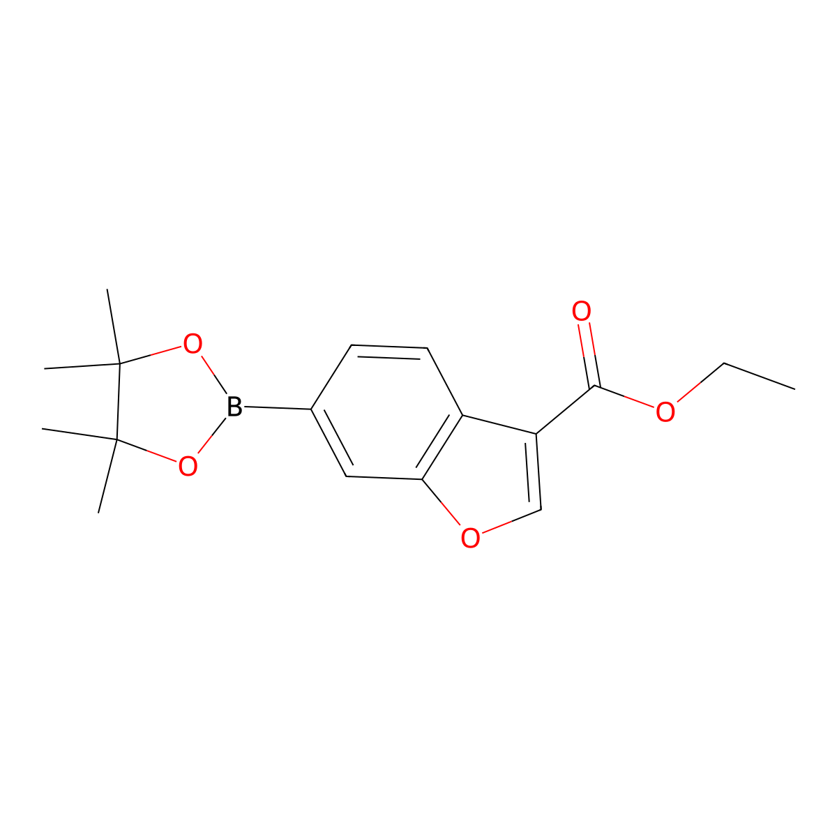 Ethyl 6-(4,4,5,5-tetramethyl-1,3,2-dioxaborolan-2-yl)-1-benzofuran-3-carboxylate molecular structure, CAS 2251715-12-3