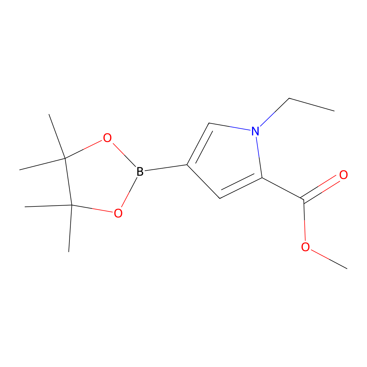 Methyl 1-ethyl-4-(4,4,5,5-tetramethyl-1,3,2-dioxaborolan-2-yl)-1H-pyrrole-2-carboxylate molecular structure, CAS 2251715-16-7