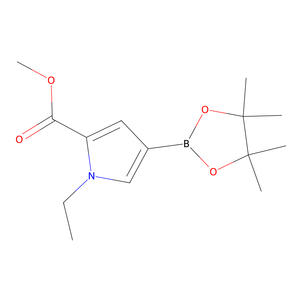 Methyl 1-ethyl-4-(4,4,5,5-tetramethyl-1,3,2-dioxaborolan-2-yl)-1H-pyrrole-2-carboxylate molecular structure, CAS 2251715-16-7