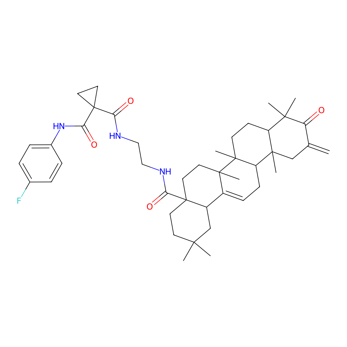 1-N-[2-[[(4aS,6aR,6aS,6bR,8aR,12aR,14bS)-2,2,6a,6b,9,9,12a-heptamethyl-11-methylidene-10-oxo-1,3,4,5,6,6a,7,8,8a,12,13,14b-dodecahydropicene-4a-carbonyl]amino]ethyl]-1-N'-(4-fluorophenyl)cyclopropane-1,1-dicarboxamide molecular structure, CAS 2251753-58-7
