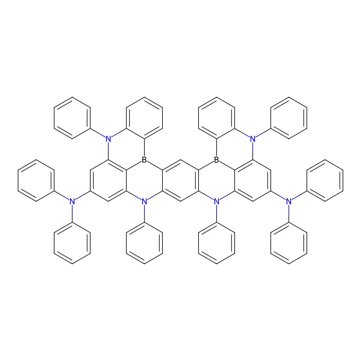 N7,N7,N13,N13,5,9,11,15-Octaphenyl-5,9,11,15-tetrahydro-5,9,11,15-tetraaza-19b,20b-diboradinaphtho[3,2,1-de:1',2',3'-jk]pentacene-7,13-diamine molecular structure, CAS 2251782-13-3