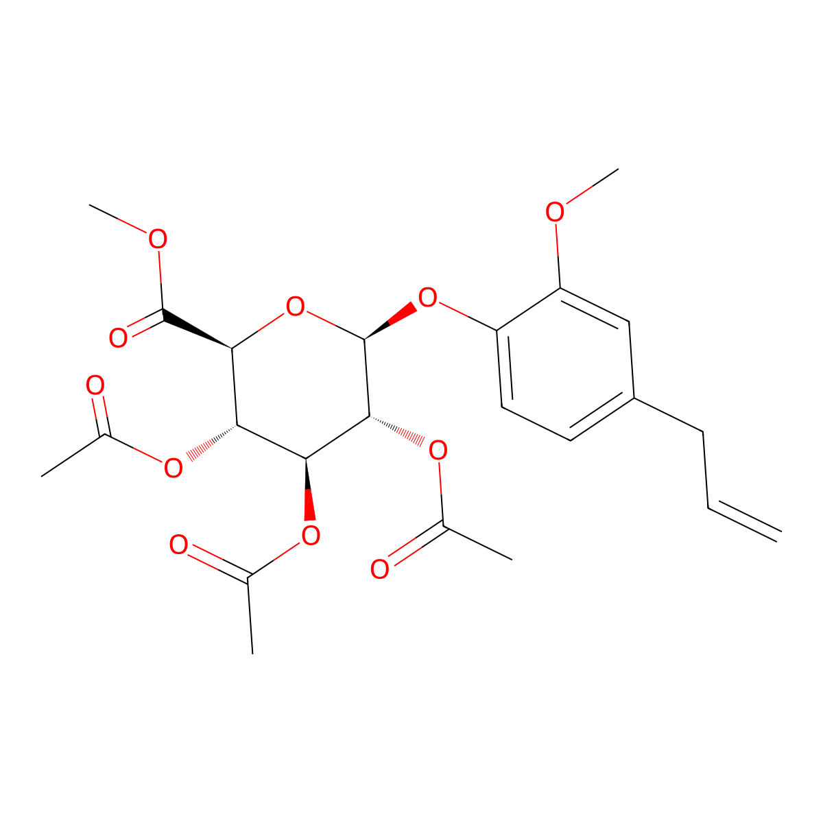 methyl (2S,3S,4S,5R,6S)-3,4,5-triacetyloxy-6-(2-methoxy-4-prop-2-enylphenoxy)oxane-2-carboxylate molecular structure, CAS 2251785-50-7