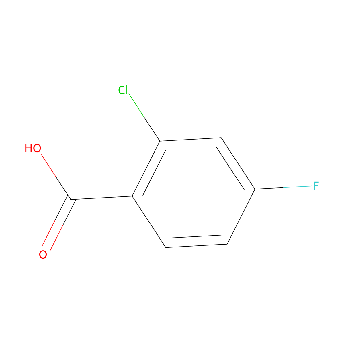 2-Chloro-4-fluorobenzoic acid molecular structure, CAS 2252-51-9