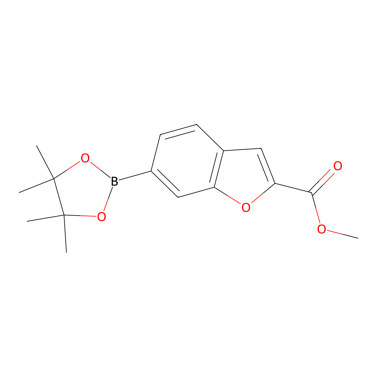 Methyl 6-(4,4,5,5-tetramethyl-1,3,2-dioxaborolan-2-yl)-1-benzofuran-2-carboxylate molecular structure, CAS 2252151-12-3