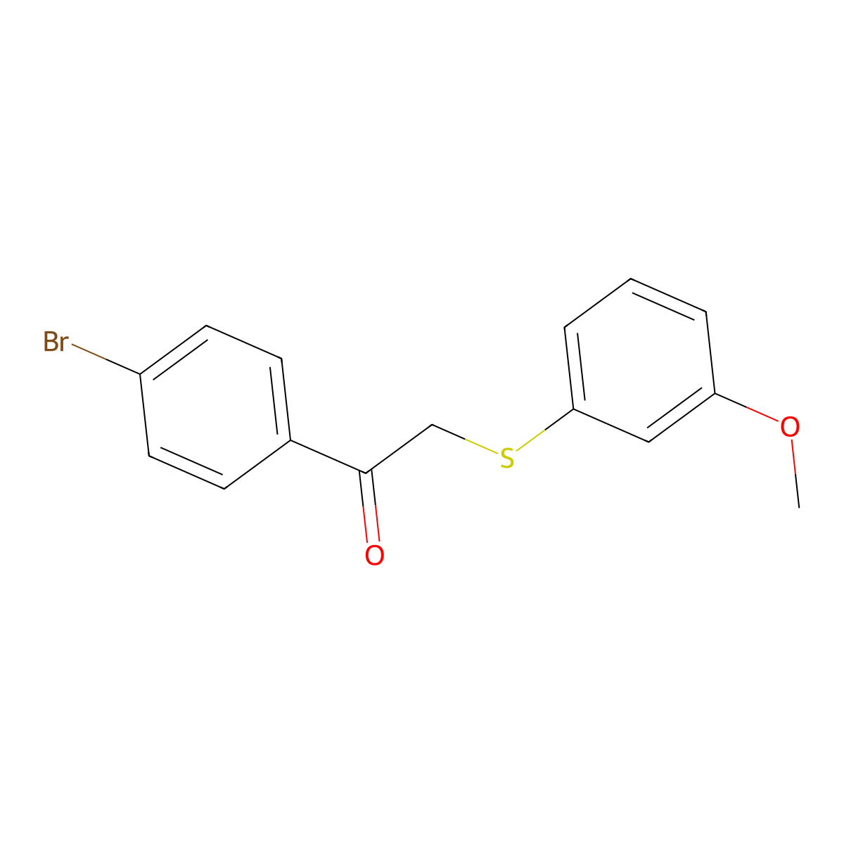 1-(4-Bromophenyl)-2-((3-methoxyphenyl)thio)ethanone molecular structure, CAS 225222-73-1