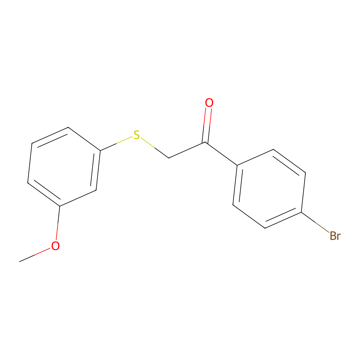 1-(4-Bromophenyl)-2-((3-methoxyphenyl)thio)ethanone molecular structure, CAS 225222-73-1