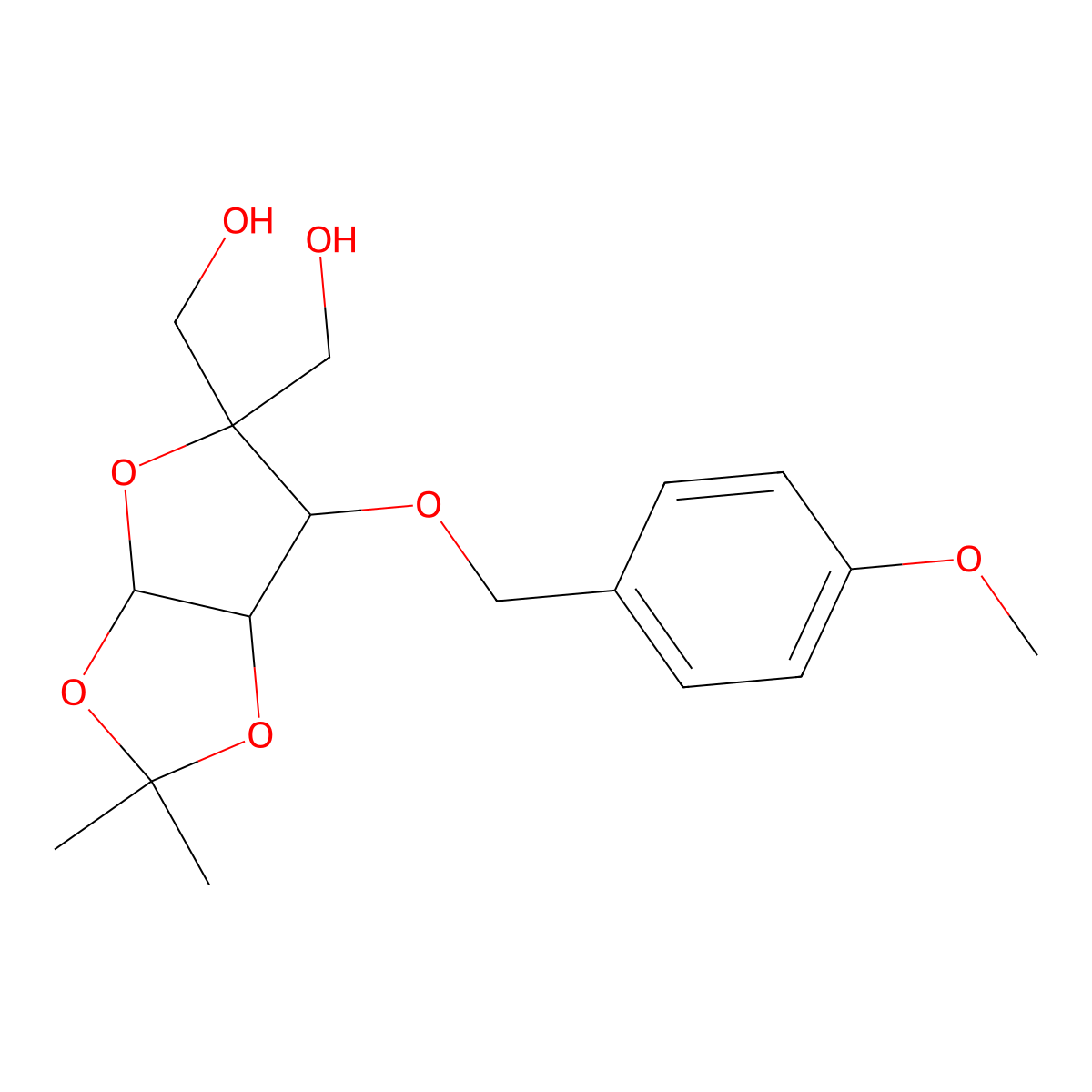 4-C-Hydroxymethyl-1,2-O-isopropylidine-3-O-(4-methoxybenzyl)-a-D-ribofuranose molecular structure, CAS 225233-47-6
