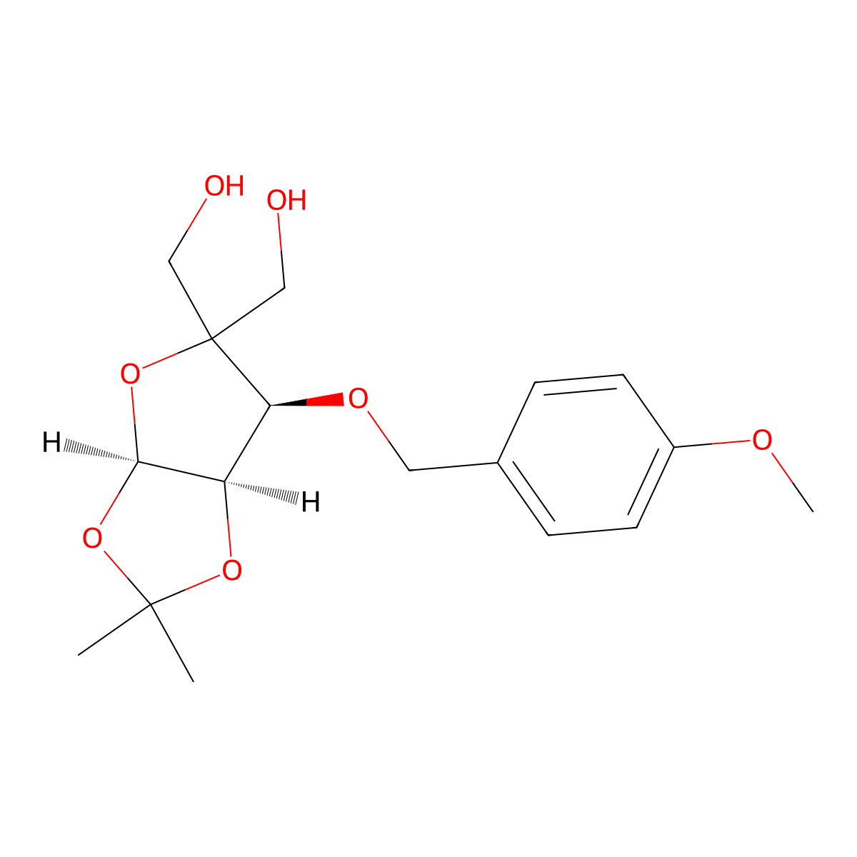 4-C-Hydroxymethyl-1,2-O-isopropylidine-3-O-(4-methoxybenzyl)-a-D-ribofuranose molecular structure, CAS 225233-47-6