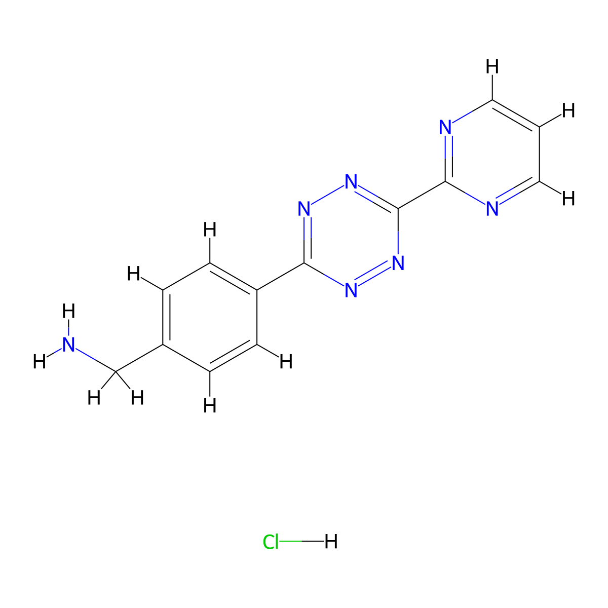 1-{4-[6-(Pyrimidin-2-yl)-1,2,4,5-tetrazin-3-yl]phenyl}methanamine hydrochloride molecular structure, CAS 2252340-09-1