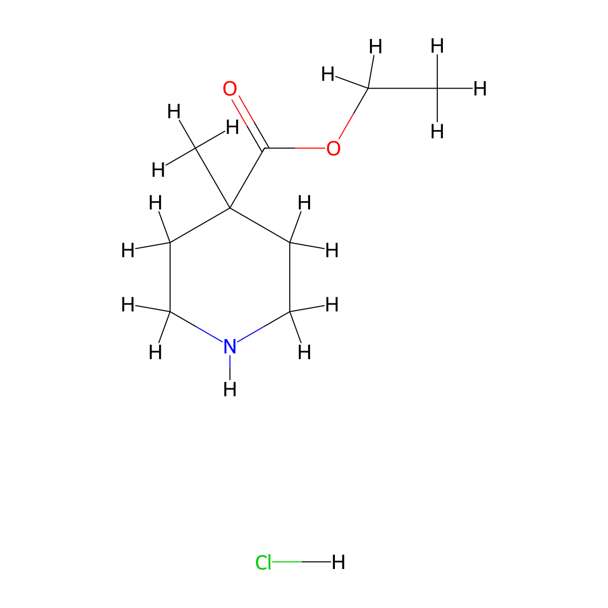 Ethyl 4-methylpiperidine-4-carboxylate hydrochloride molecular structure, CAS 225240-71-1