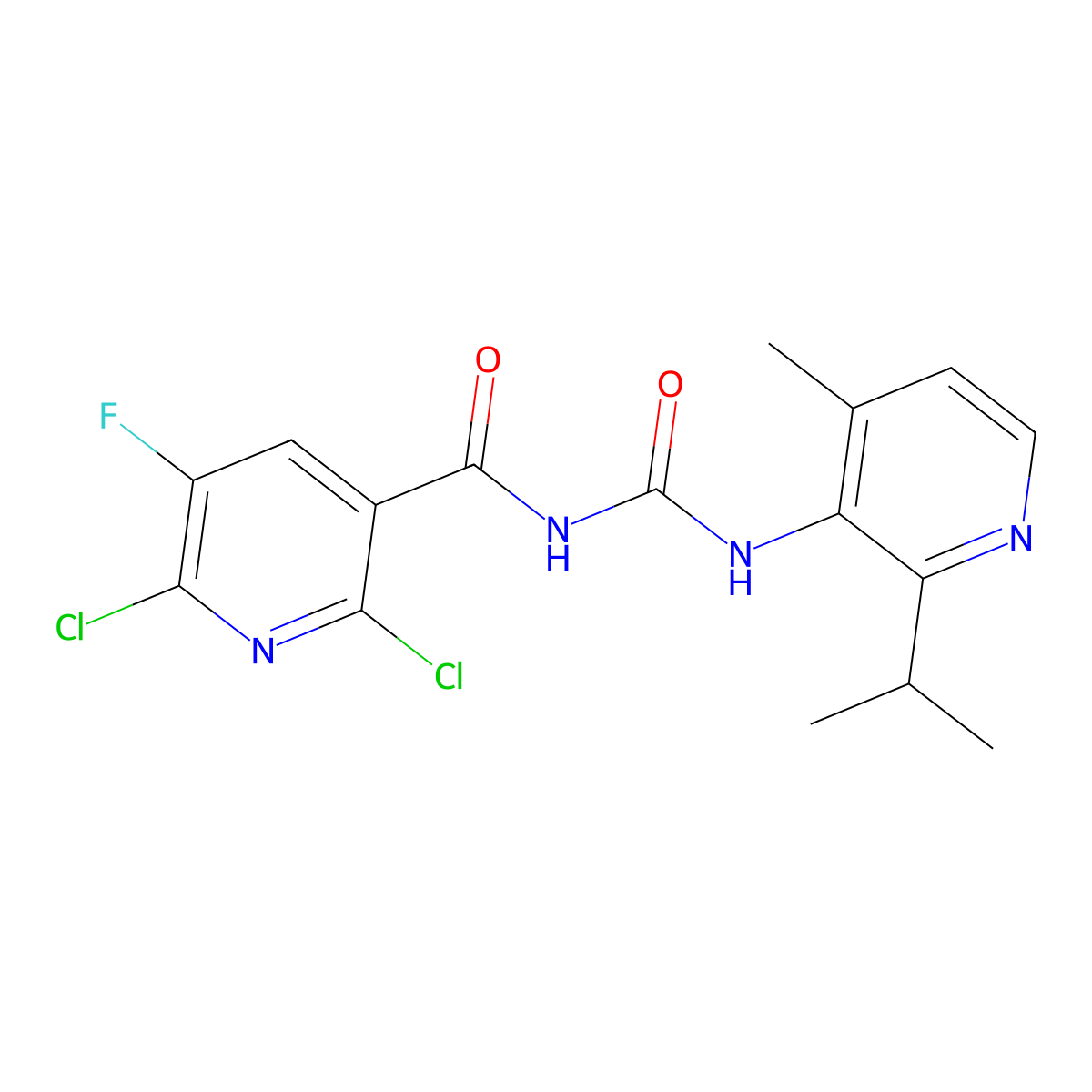2,6-dichloro-5-fluoro-N-((2-isopropyl-4-methylpyridin-3-yl)carbamoyl)nicotinamide molecular structure, CAS 2252403-81-7