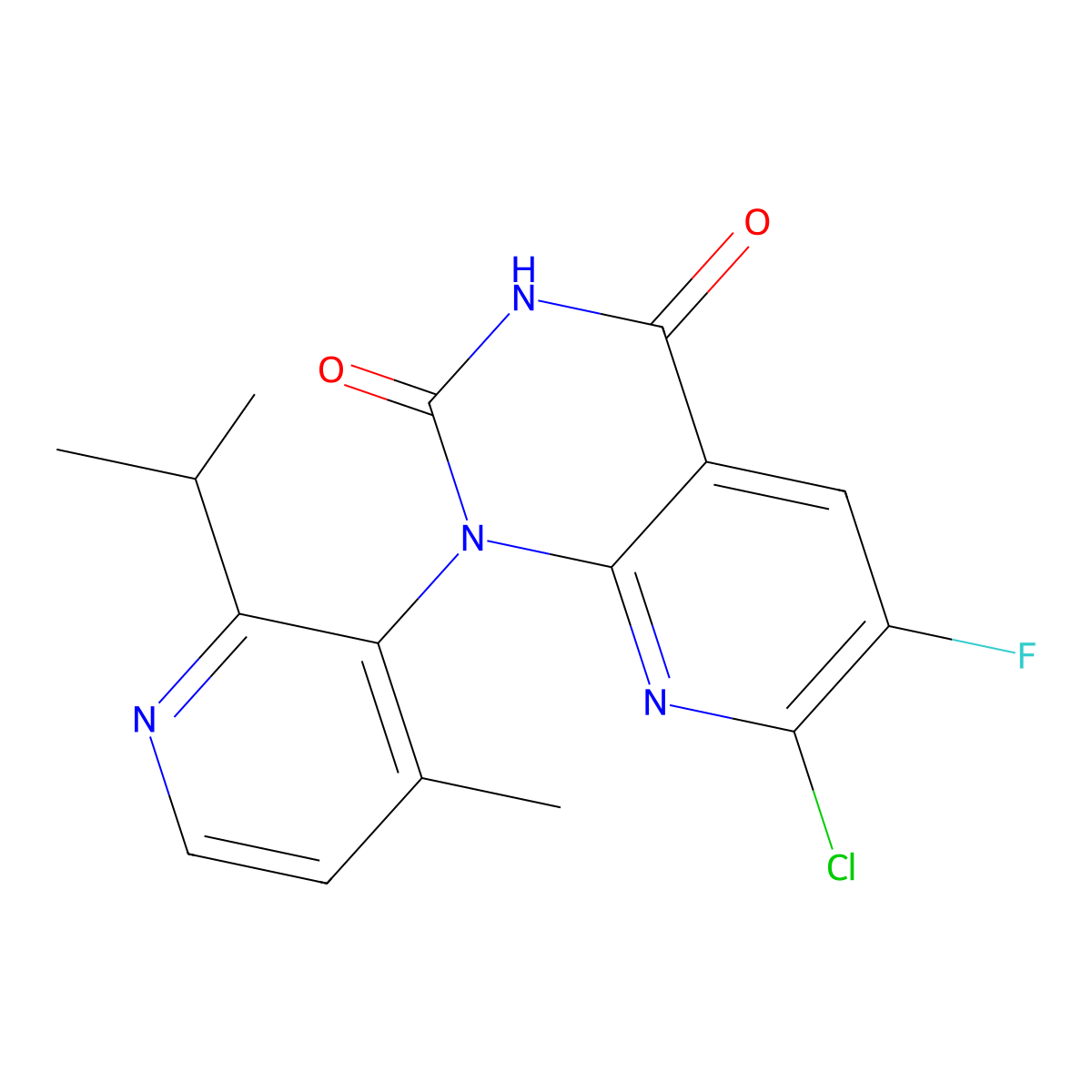 7-chloro-6-fluoro-1-(2-isopropyl-4-methylpyridin-3-yl)pyrido(2,3-d)pyrimidine-2,4(1H,3H)-dione molecular structure, CAS 2252403-82-8