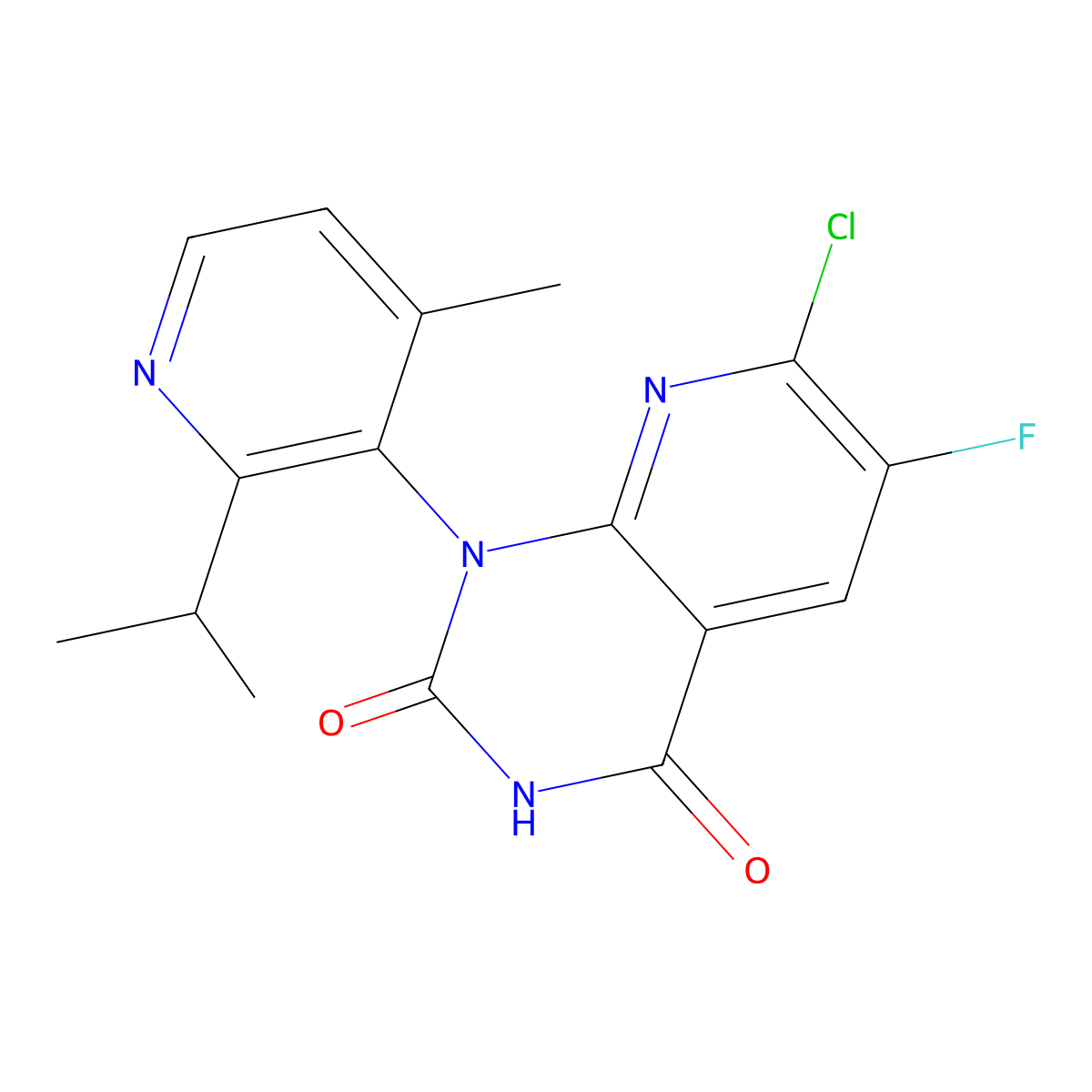 7-chloro-6-fluoro-1-(2-isopropyl-4-methylpyridin-3-yl)pyrido(2,3-d)pyrimidine-2,4(1H,3H)-dione molecular structure, CAS 2252403-82-8