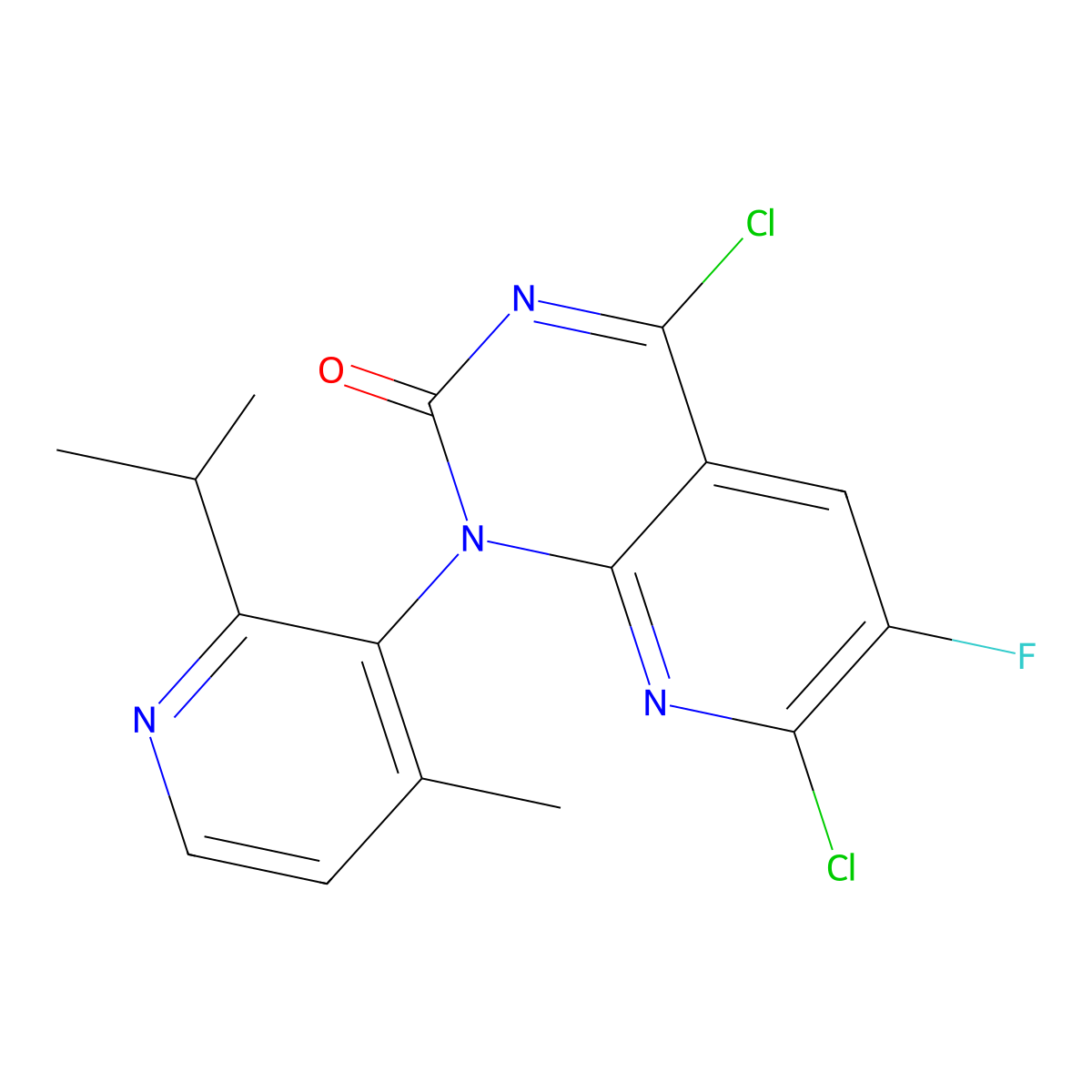 4,7-Dichloro-6-fluoro-1-(2-isopropyl-4-methyl-3-pyridyl)pyrido[2,3-d]pyrimidin-2(1H)-one molecular structure, CAS 2252403-83-9