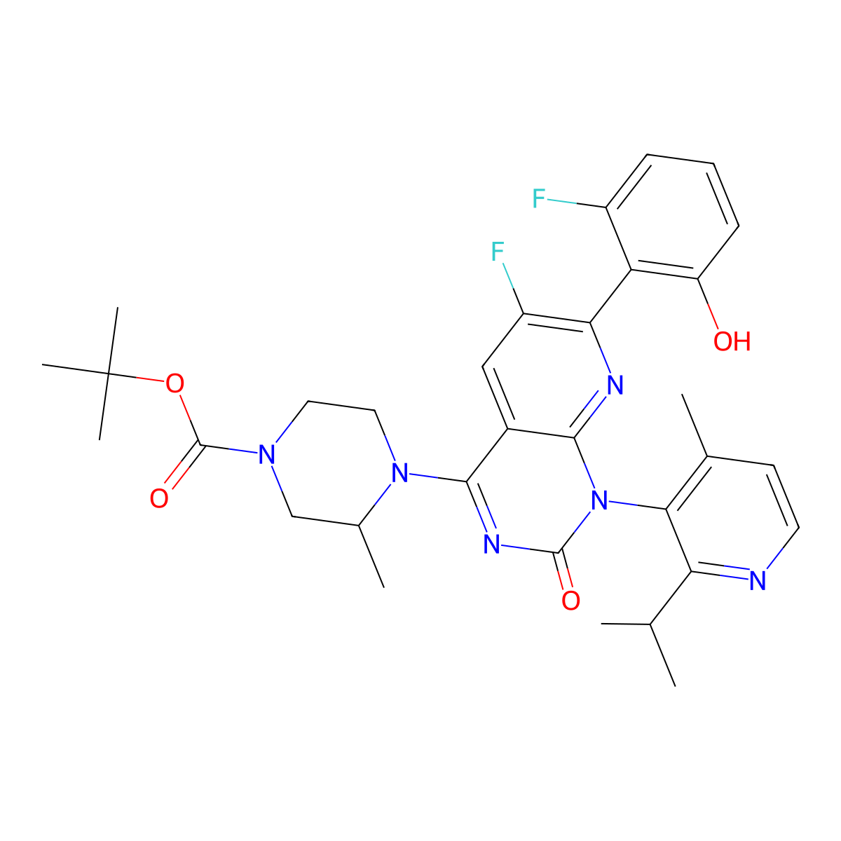 4-[(S)-4-Boc-2-methyl-1-piperazinyl]-6-fluoro-7-(2-fluoro-6-hydroxyphenyl)-1-(2-isopropyl-4-methyl-3-pyridyl)pyrido[2,3-d]pyrimidin-2(1H)-one molecular structure, CAS 2252403-85-1