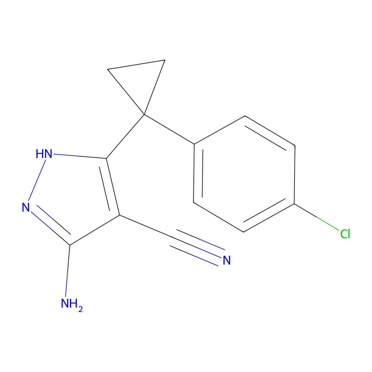 5-Amino-3-(1-(4-chlorophenyl)cyclopropyl)-1H-pyrazole-4-carbonitrile molecular structure, CAS 2253097-50-4