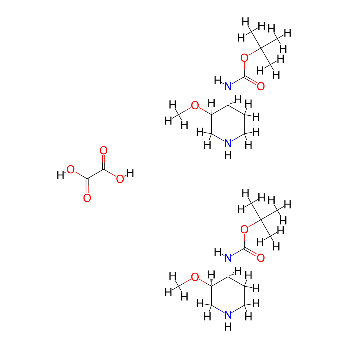 tert-butyl N-[(3R,4S)-3-methoxy-4-piperidyl]carbamate;hemi oxalic acid molecular structure, CAS 2253105-08-5