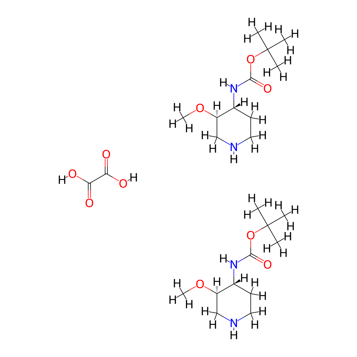 tert-butyl N-[(3R,4R)-3-methoxypiperidin-4-yl]carbamate hemioxalate molecular structure, CAS 2253105-32-5