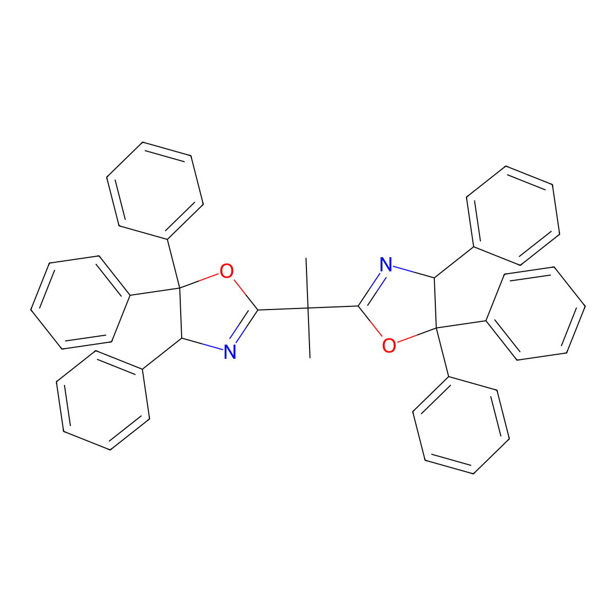 (4S,4'S)-2,2'-(Propane-2,2-diyl)bis(4,5,5-triphenyl-4,5-dihydrooxazole) molecular structure, CAS 2253165-17-0