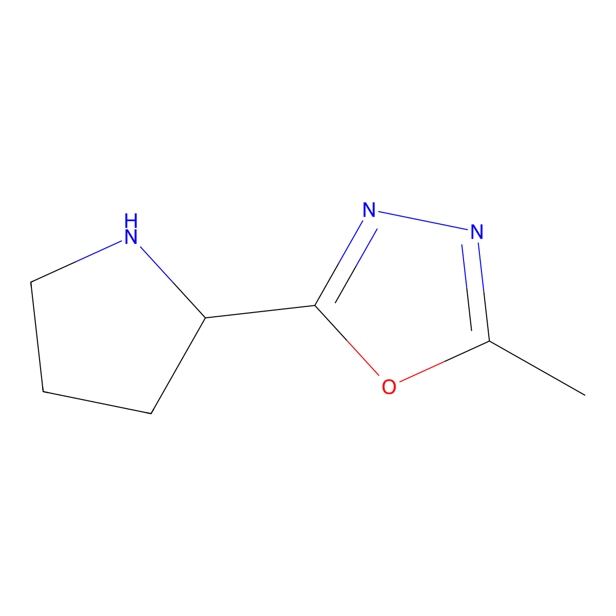 2-Methyl-5-[(2R)-pyrrolidin-2-yl]-1,3,4-oxadiazole molecular structure, CAS 2253619-84-8