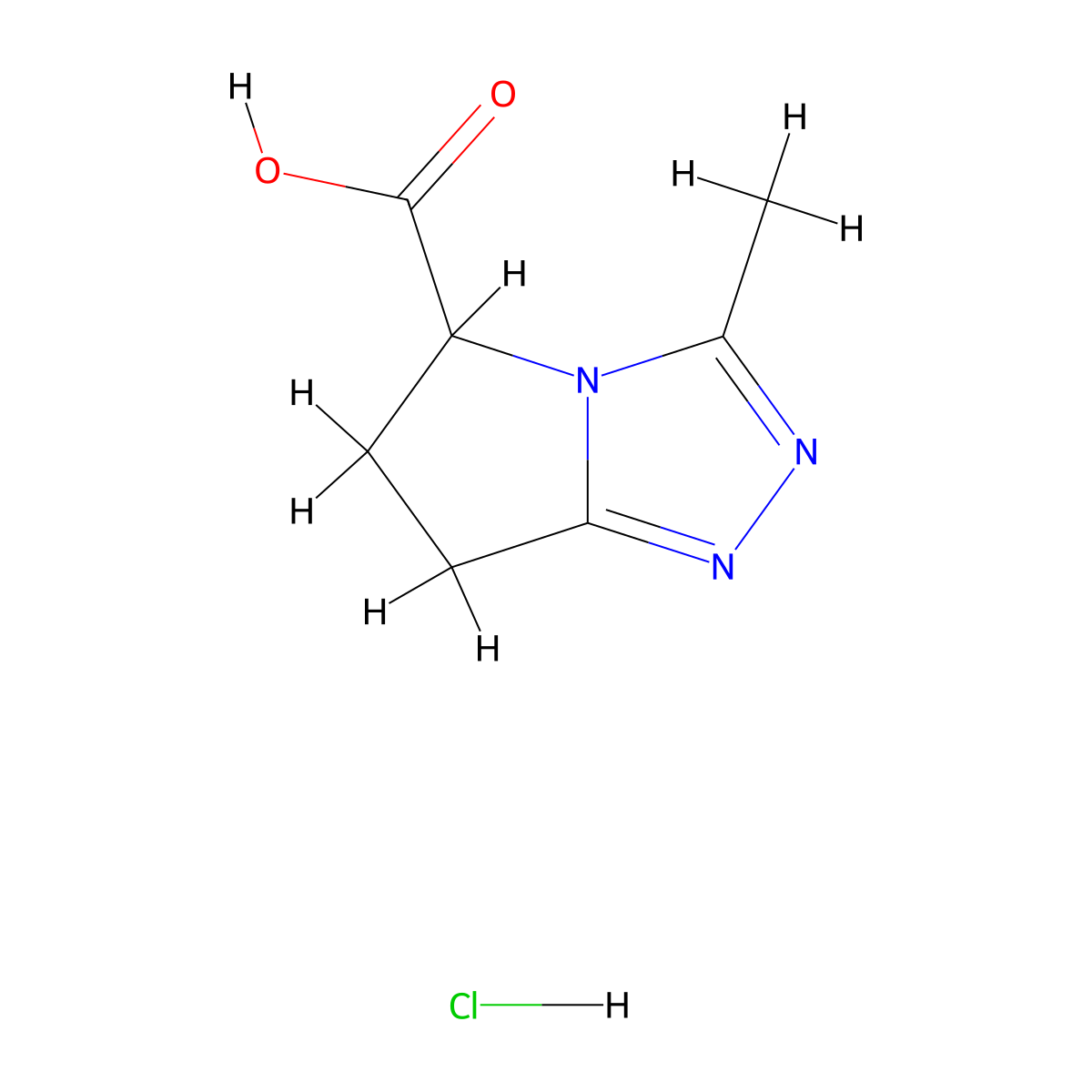 3-methyl-5H,6H,7H-pyrrolo[2,1-c][1,2,4]triazole-5-carboxylic acid hydrochloride molecular structure, CAS 2253629-25-1