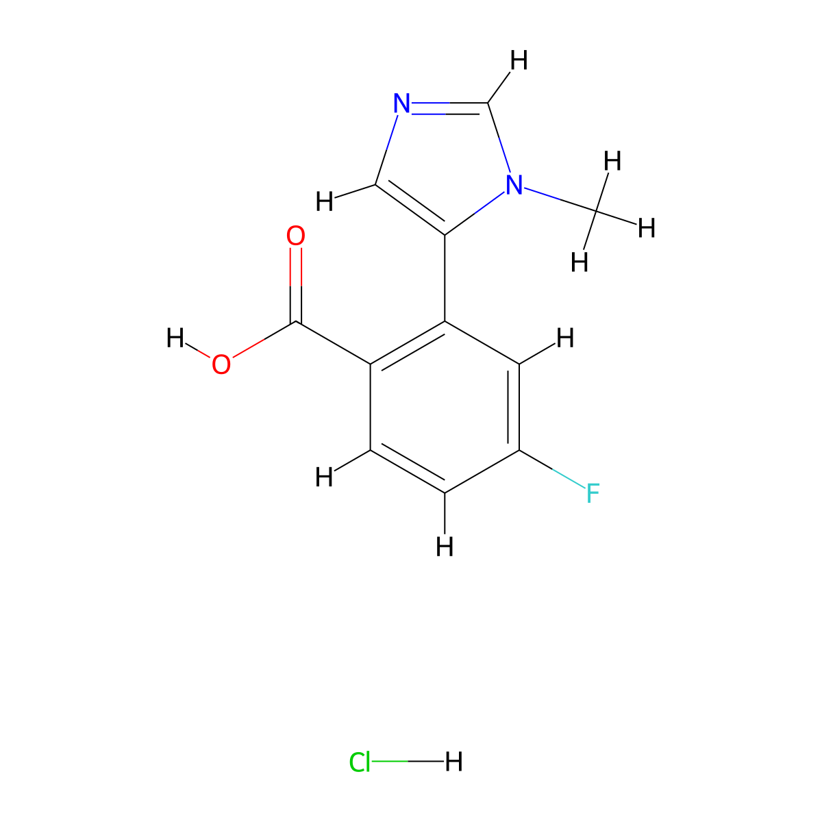 4-fluoro-2-(1-methyl-1H-imidazol-5-yl)benzoic acid hydrochloride molecular structure, CAS 2253629-54-6