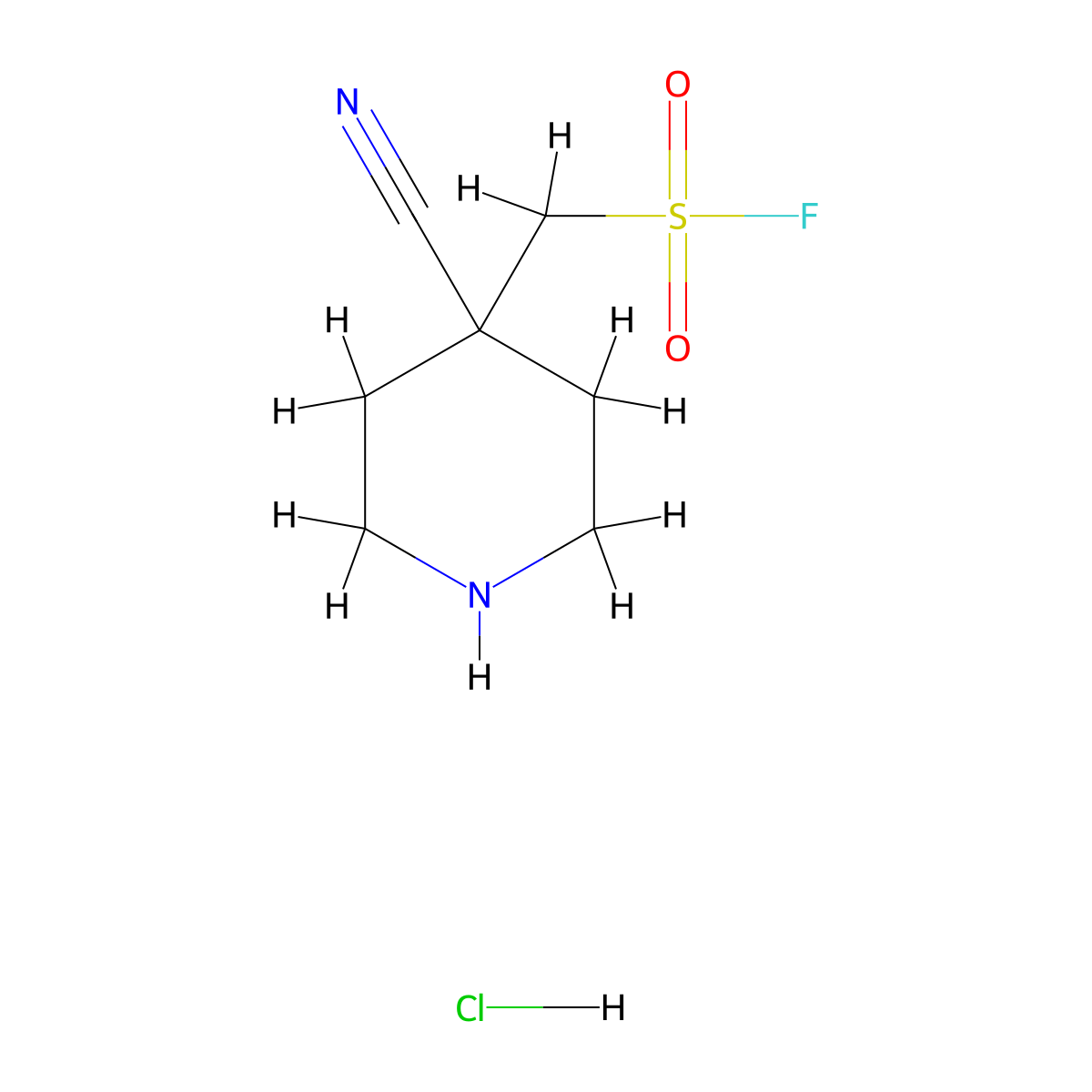 (4-Cyanopiperidin-4-yl)methanesulfonyl fluoride hydrochloride molecular structure, CAS 2253629-66-0