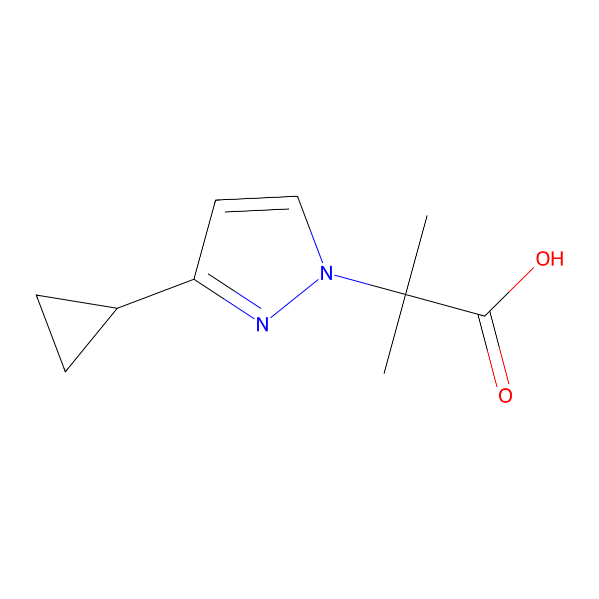 2-(3-cyclopropyl-1H-pyrazol-1-yl)-2-methylpropanoic acid molecular structure, CAS 2253629-86-4