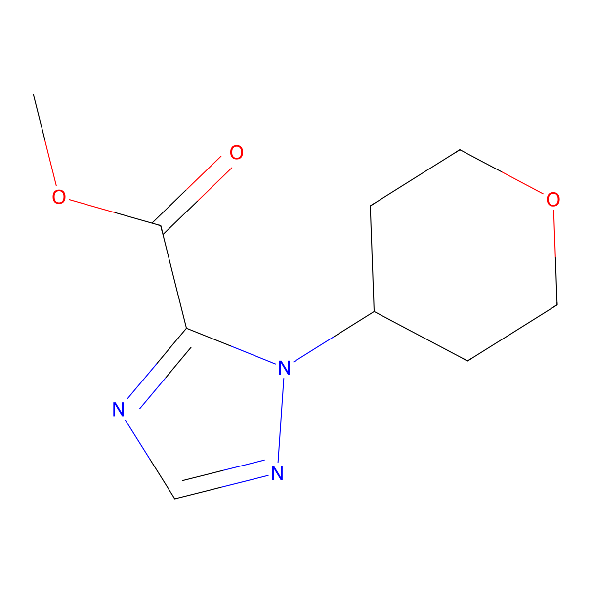 methyl 1-(oxan-4-yl)-1H-1,2,4-triazole-5-carboxylate molecular structure, CAS 2253630-09-8