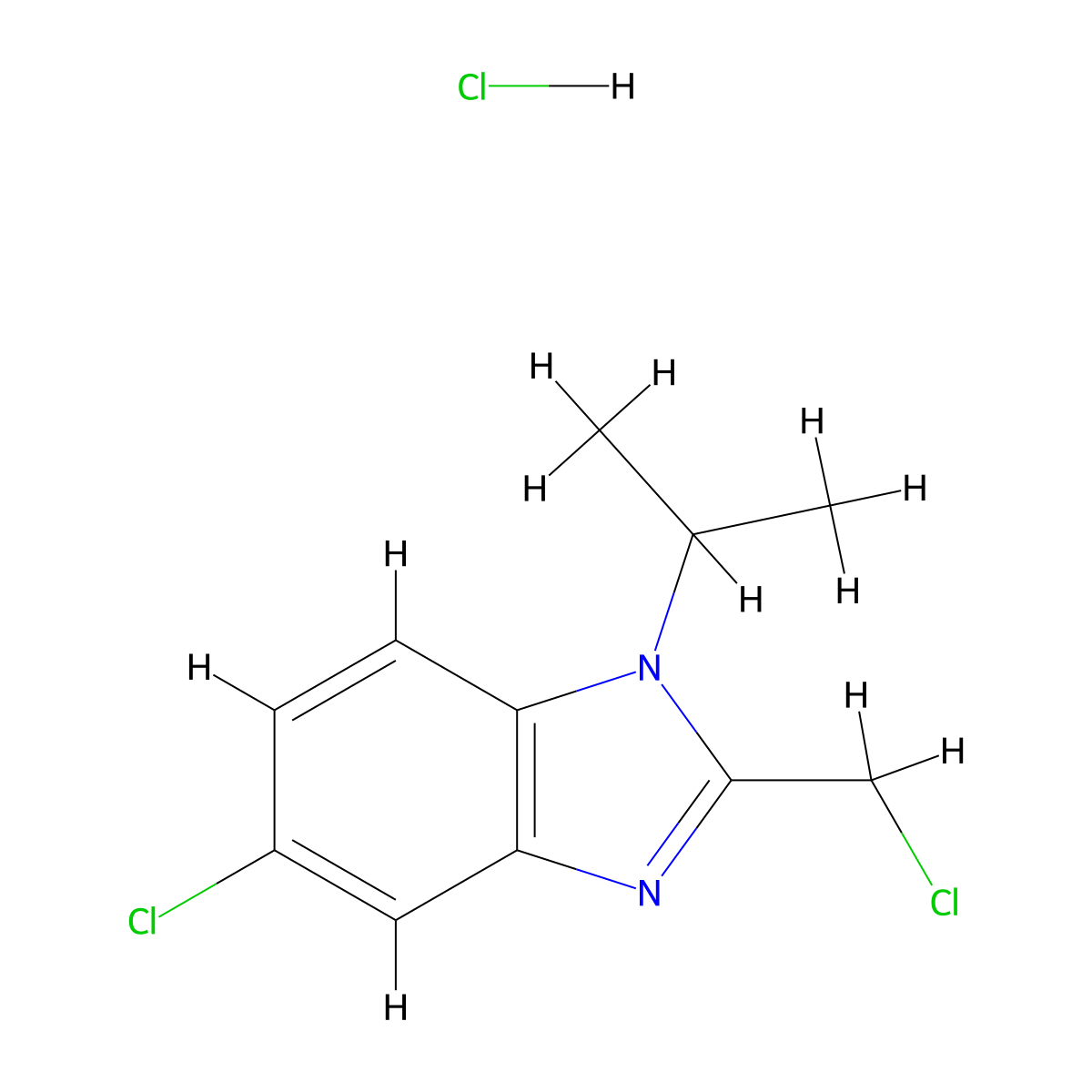 5-chloro-2-(chloromethyl)-1-(propan-2-yl)-1H-1,3-benzodiazole hydrochloride molecular structure, CAS 2253630-16-7