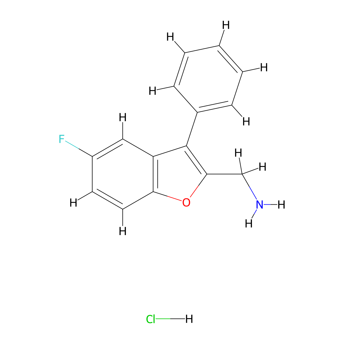 (5-Fluoro-3-phenyl-1-benzofuran-2-yl)methanamine hydrochloride molecular structure, CAS 2253630-51-0