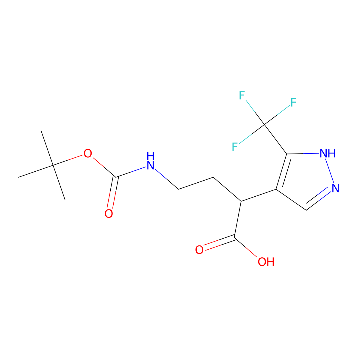 4-(((tert-butoxy)carbonyl)amino)-2-(3-(trifluoromethyl)-1H-pyrazol-4-yl)butanoic acid molecular structure, CAS 2253630-73-6