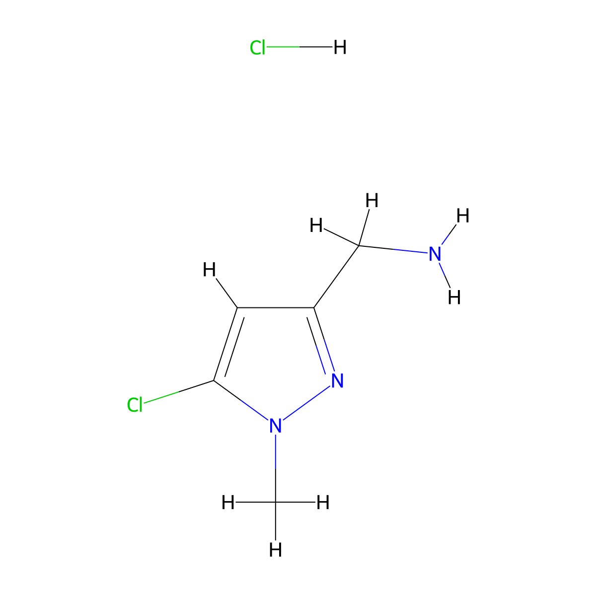 (5-chloro-1-methyl-1H-pyrazol-3-yl)methanamine hydrochloride molecular structure, CAS 2253630-78-1
