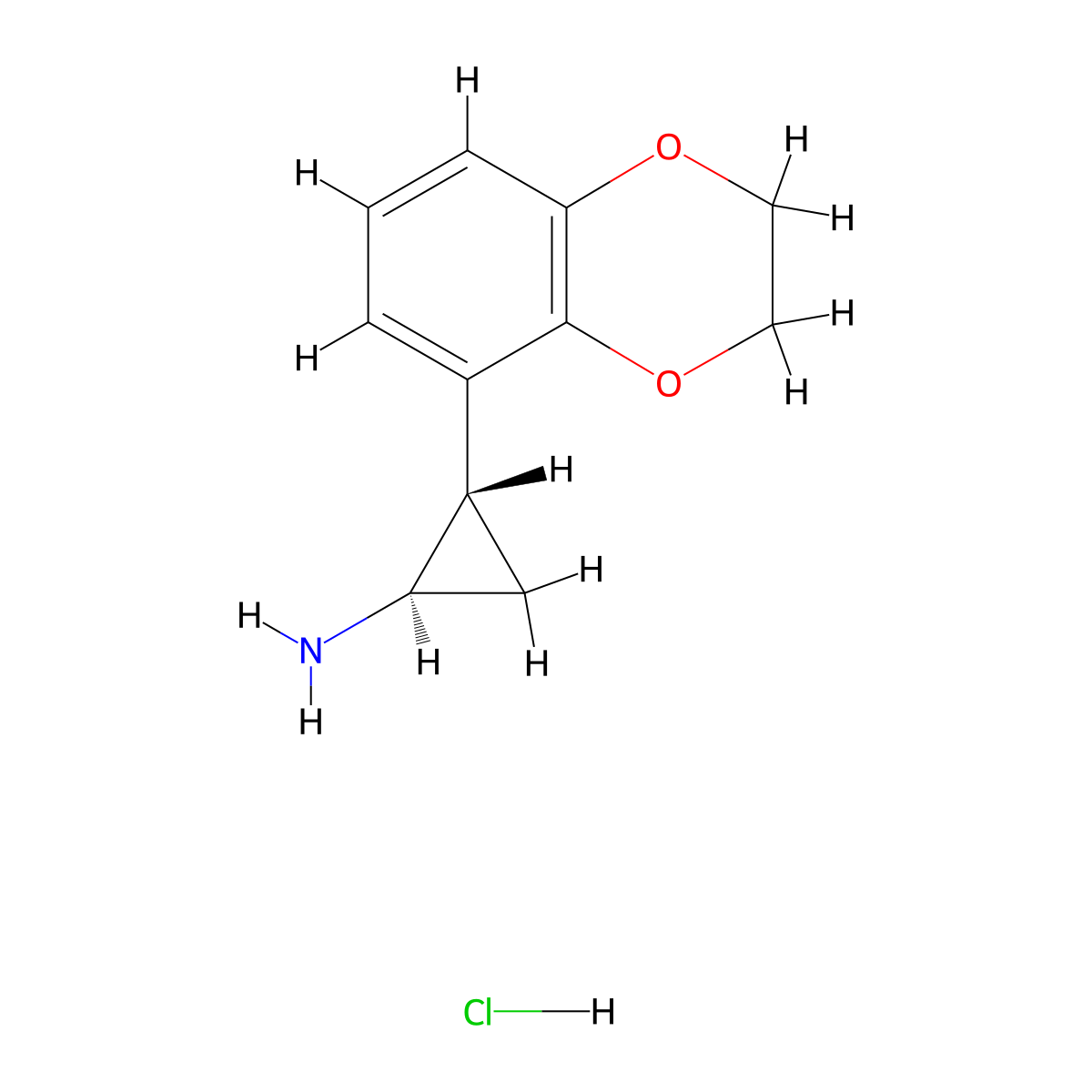 rac-(1R,2S)-2-(2,3-dihydro-1,4-benzodioxin-5-yl)cyclopropan-1-amine hydrochloride molecular structure, CAS 2253630-81-6