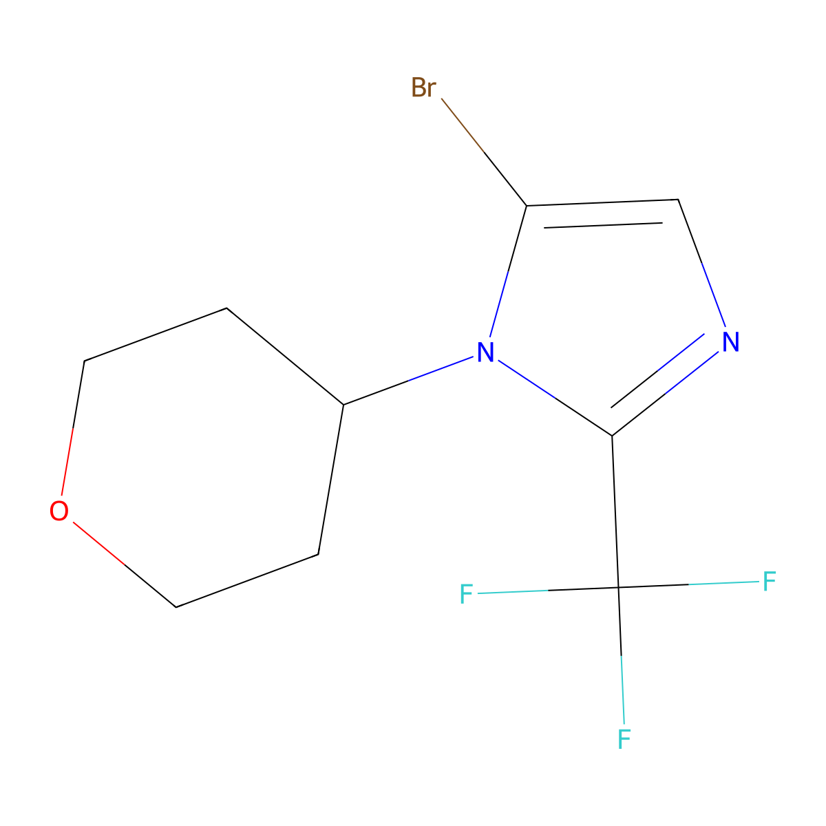 5-bromo-1-(oxan-4-yl)-2-(trifluoromethyl)-1H-imidazole molecular structure, CAS 2253631-13-7