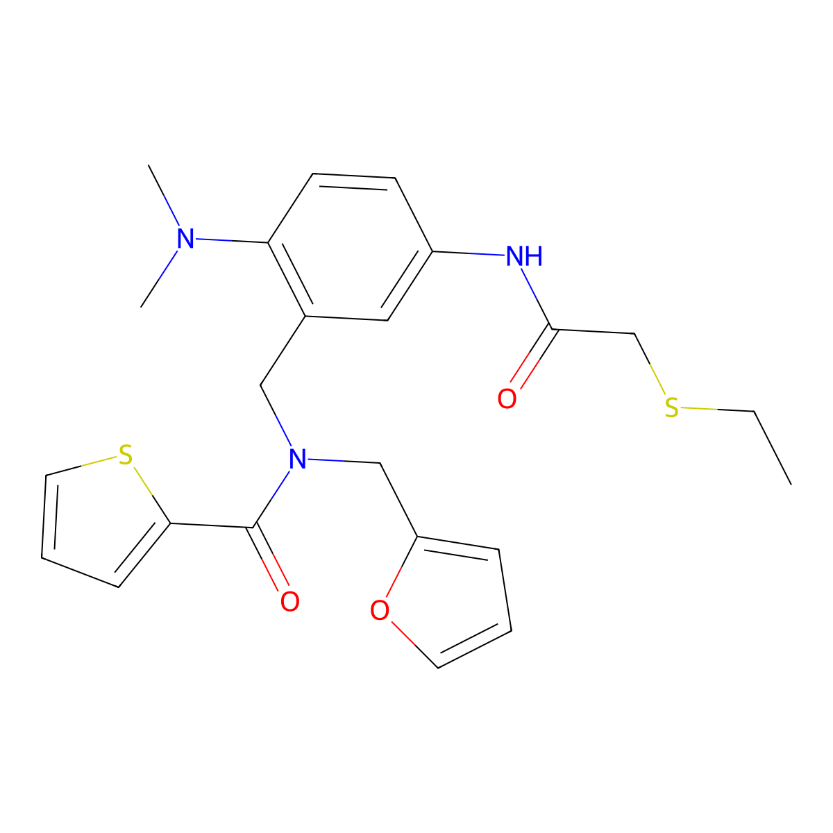 N-{[2-(dimethylamino)-5-[2-(ethylsulfanyl)acetamido]phenyl]methyl}-N-[(furan-2-yl)methyl]thiophene-2-carboxamide molecular structure, CAS 2253631-45-5