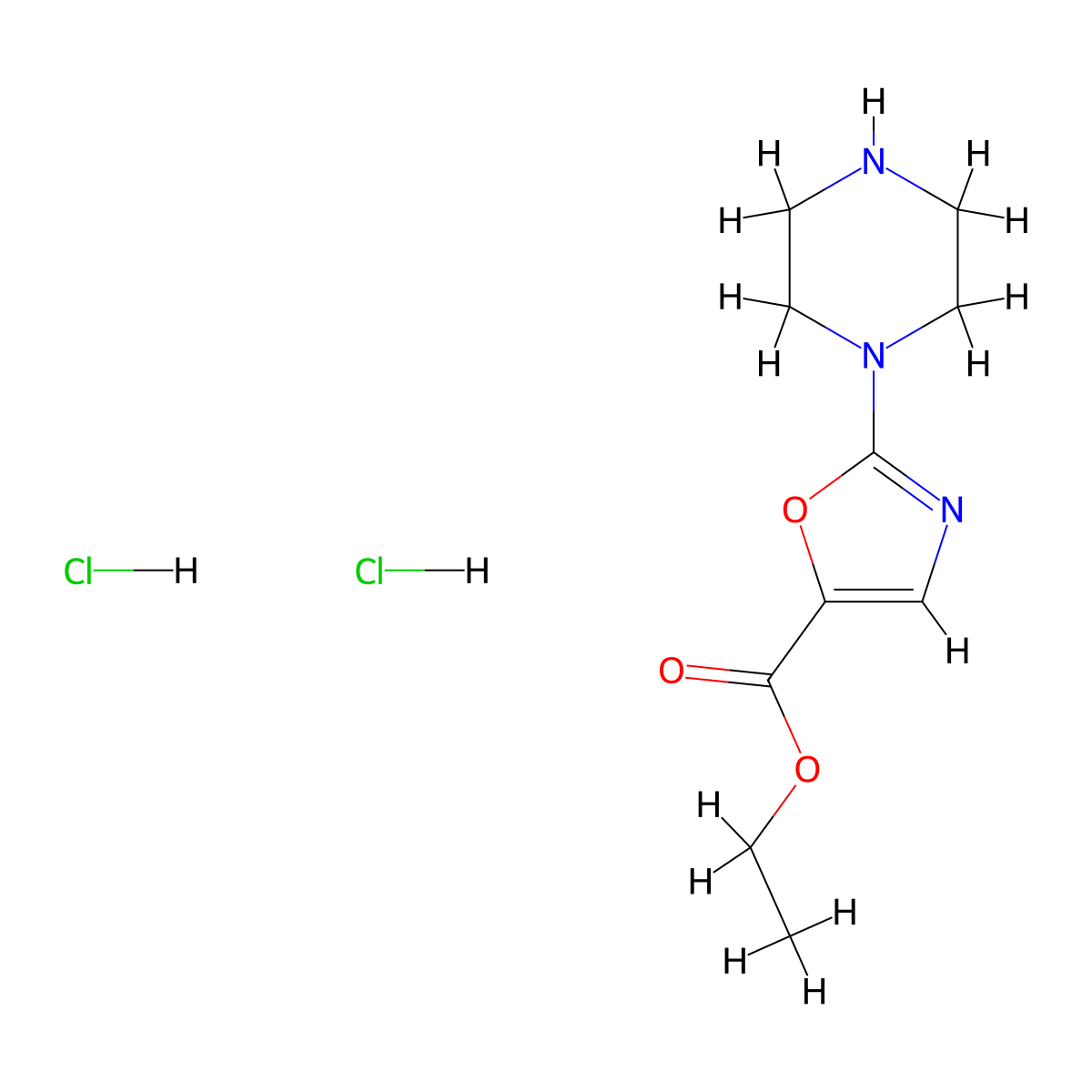 Ethyl 2-(piperazin-1-yl)-1,3-oxazole-5-carboxylate dihydrochloride molecular structure, CAS 2253631-76-2