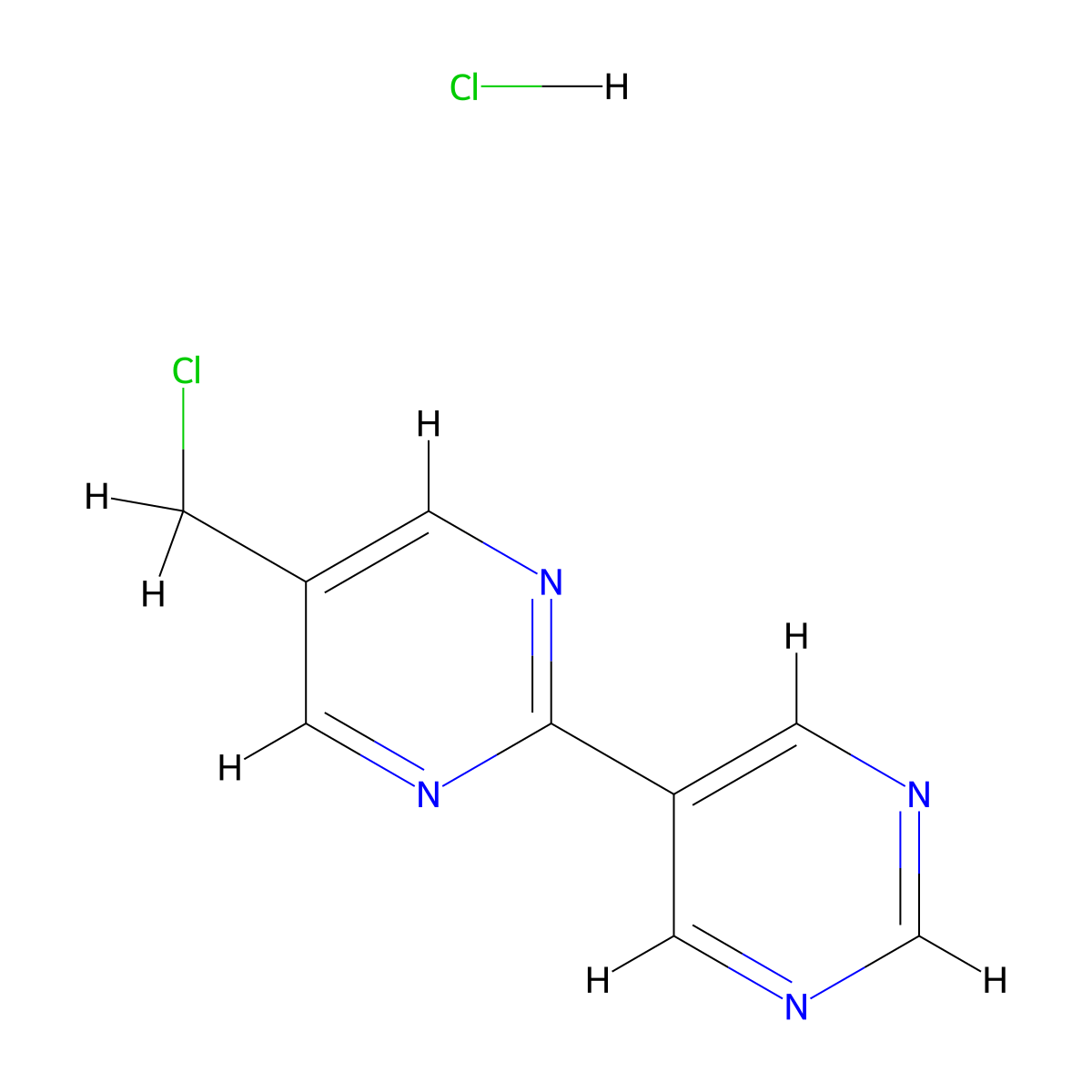 5-(Chloromethyl)-2-(pyrimidin-5-yl)pyrimidine hydrochloride molecular structure, CAS 2253631-89-7