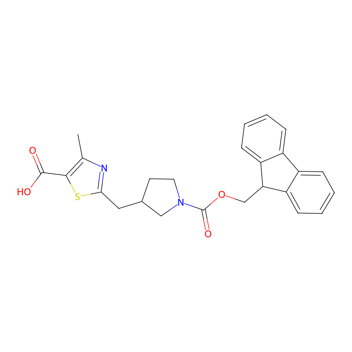 2-[[1-(9H-Fluoren-9-ylmethoxycarbonyl)pyrrolidin-3-yl]methyl]-4-methyl-1,3-thiazole-5-carboxylic acid molecular structure, CAS 2253632-09-4