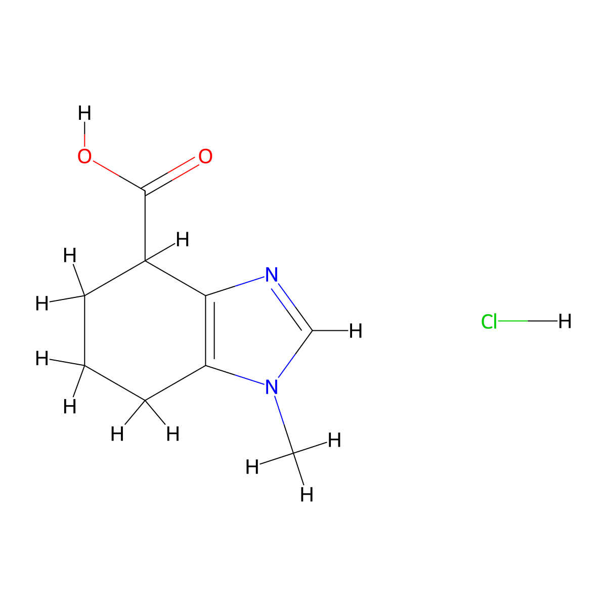 1-methyl-4,5,6,7-tetrahydro-1H-1,3-benzodiazole-4-carboxylic acid hydrochloride molecular structure, CAS 2253632-13-0
