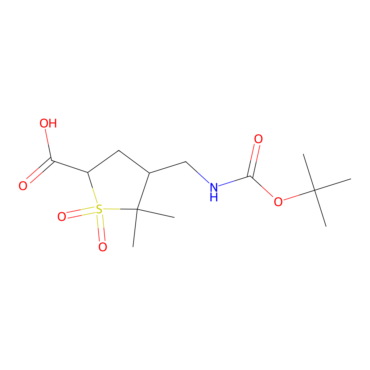 4-((((Tert-butoxy)carbonyl)amino)methyl)-5,5-dimethyl-1,1-dioxo-1lambda6-thiolane-2-carboxylic acid molecular structure, CAS 2253632-15-2
