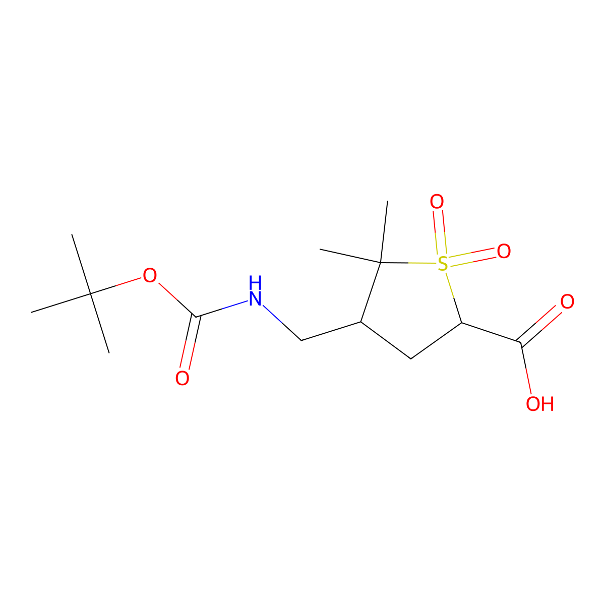4-((((Tert-butoxy)carbonyl)amino)methyl)-5,5-dimethyl-1,1-dioxo-1lambda6-thiolane-2-carboxylic acid molecular structure, CAS 2253632-15-2