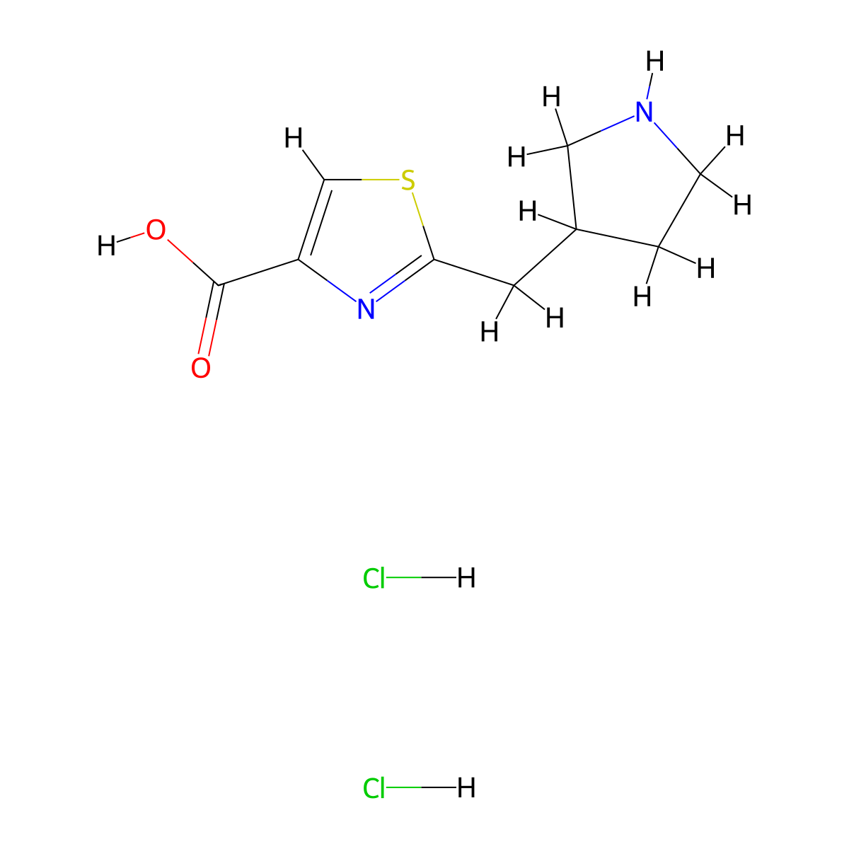 2-[(Pyrrolidin-3-yl)methyl]-1,3-thiazole-4-carboxylic acid dihydrochloride molecular structure, CAS 2253632-22-1