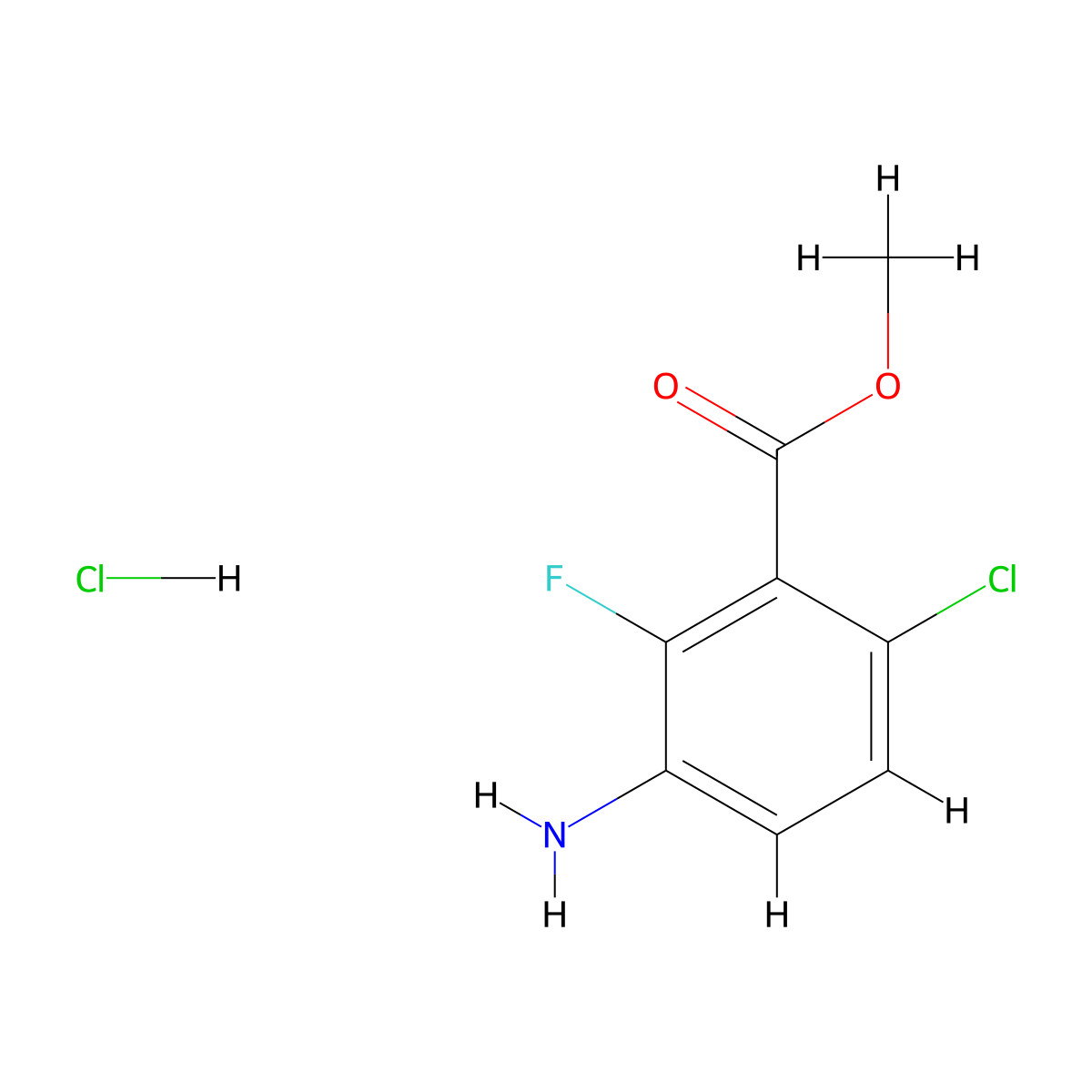 Methyl 3-amino-6-chloro-2-fluorobenzoate hydrochloride molecular structure, CAS 2253632-39-0