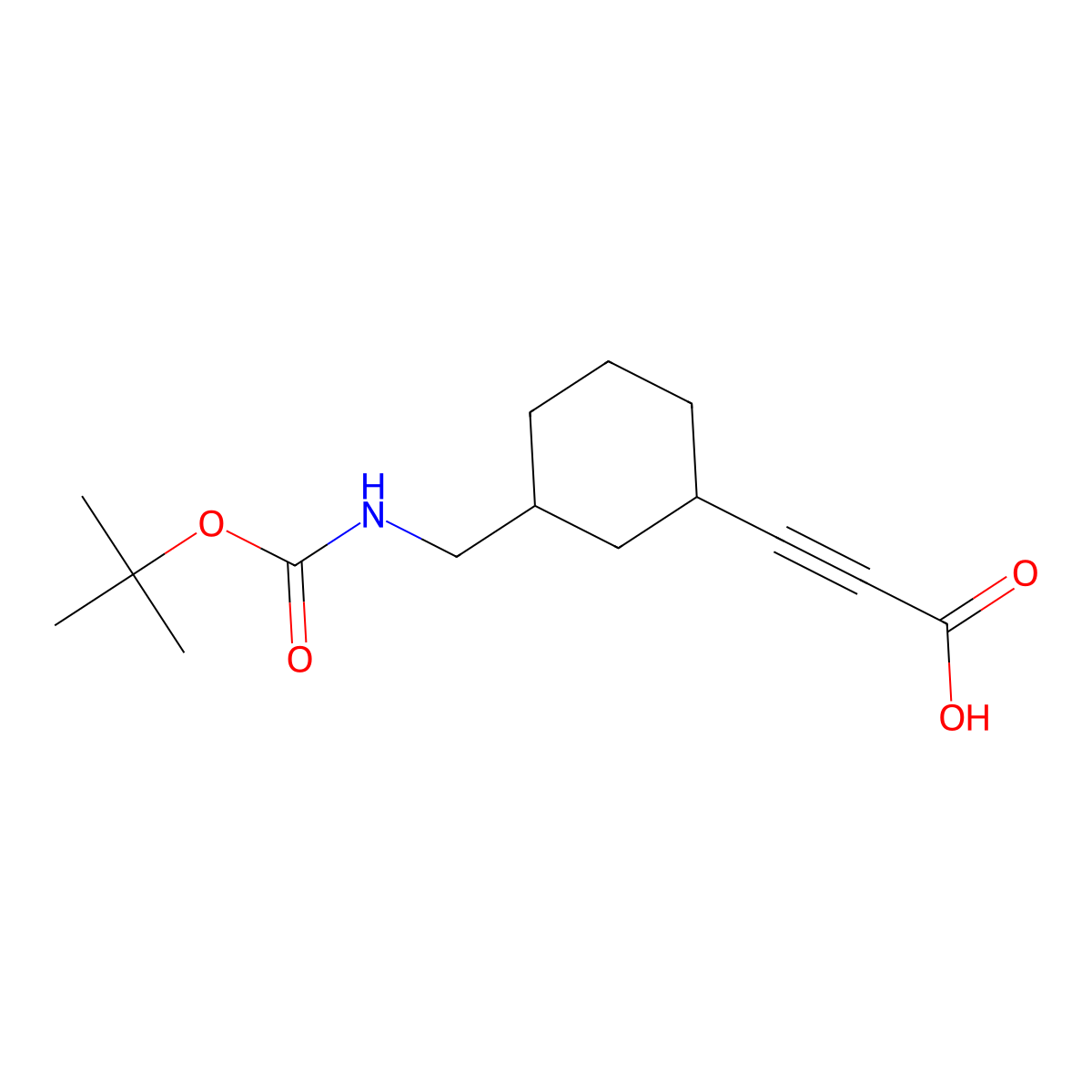 rac-3-[(1R,3S)-3-({[(tert-butoxy)carbonyl]amino}methyl)cyclohexyl]prop-2-ynoicacid,cis molecular structure, CAS 2253632-42-5