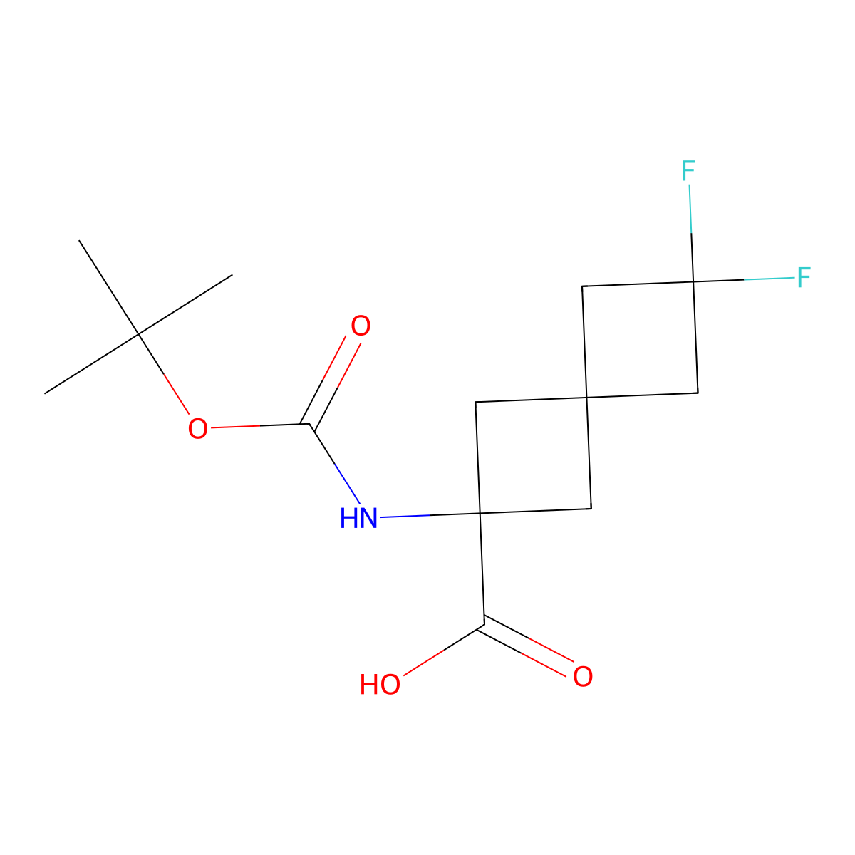 2-(((Tert-butoxy)carbonyl)amino)-6,6-difluorospiro(3.3)heptane-2-carboxylic acid molecular structure, CAS 2253632-49-2