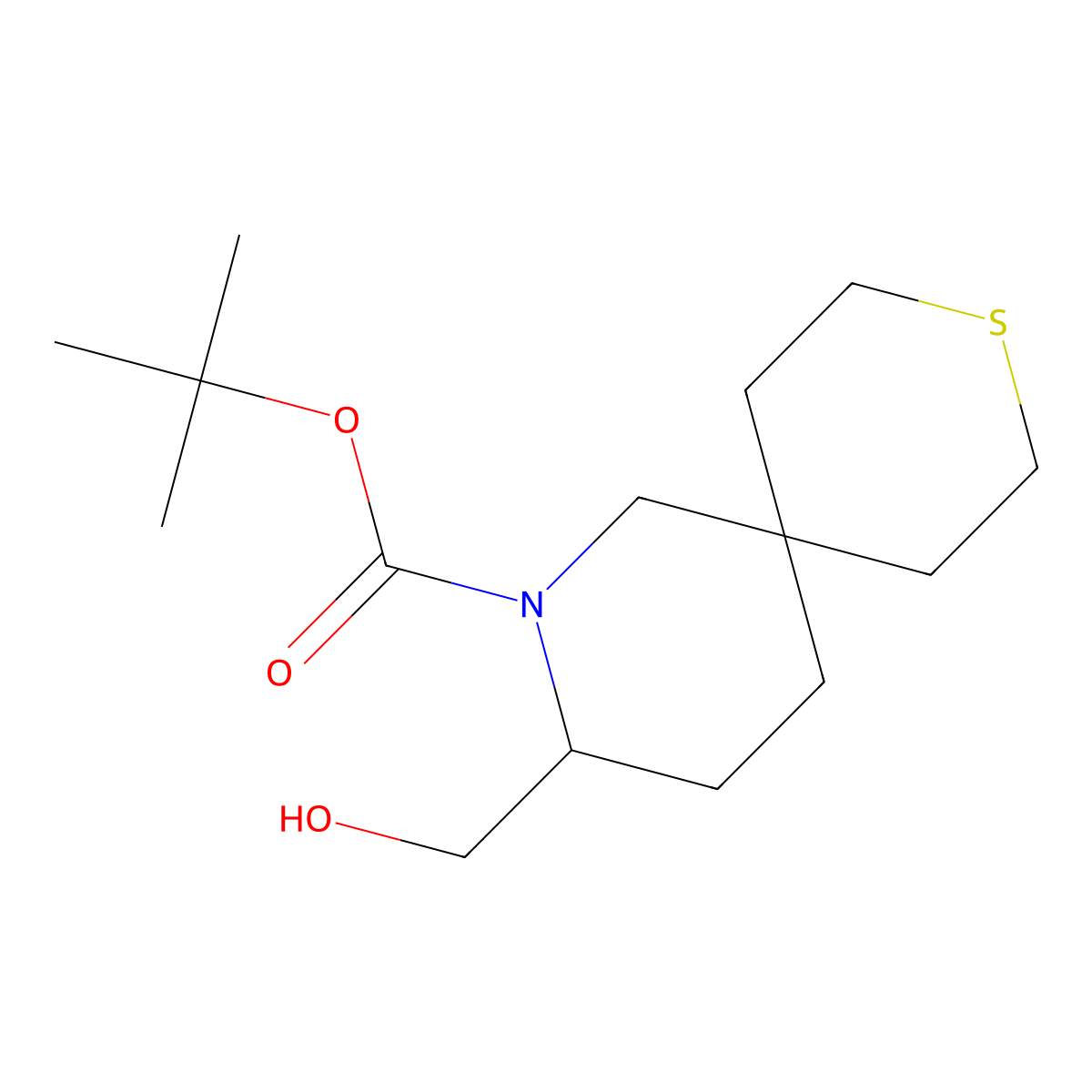 Tert-butyl 3-(hydroxymethyl)-9-thia-2-azaspiro[5.5]undecane-2-carboxylate molecular structure, CAS 2253632-63-0