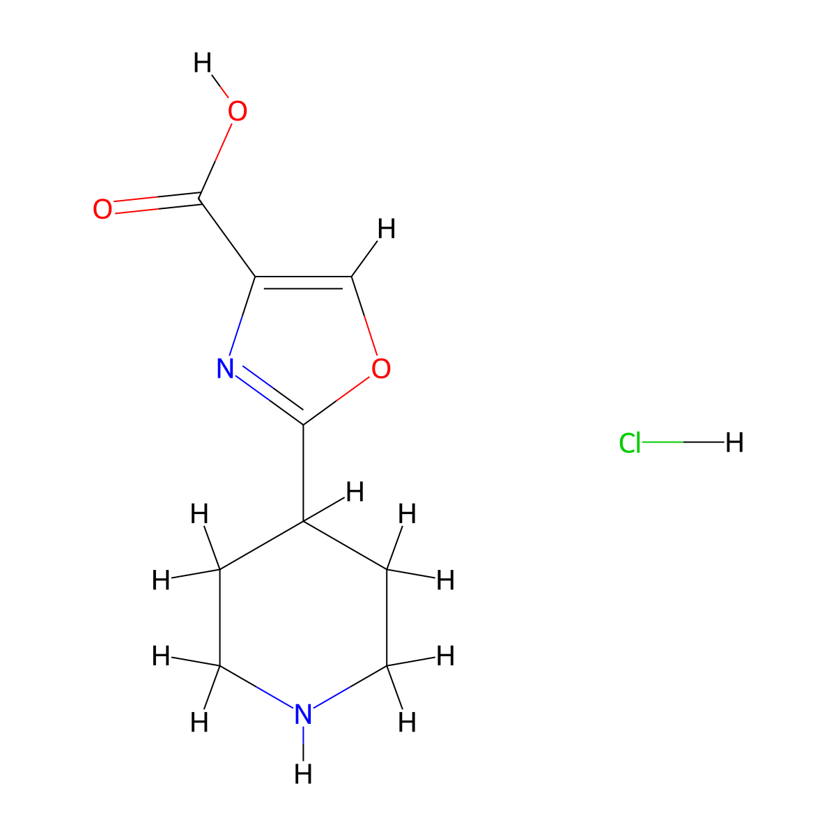 2-(Piperidin-4-yl)-1,3-oxazole-4-carboxylic acid hydrochloride molecular structure, CAS 2253632-66-3