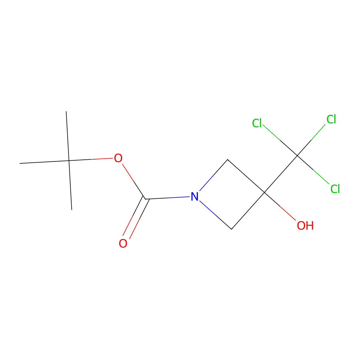 Tert-butyl 3-hydroxy-3-(trichloromethyl)azetidine-1-carboxylate molecular structure, CAS 2253632-75-4